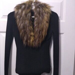 Faux Fur Collar Scarf M/L Brown Tan Faux Fur Detachable -Liz Lange